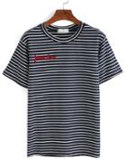 Shein Knit Embroidery Striped Blue T-shirt