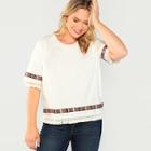 Shein Plus Embroidered Tape And Fringe Detail Top