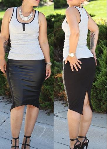 Rosewe Sleeveless Grey And Black Back Slit Bodycon Dress