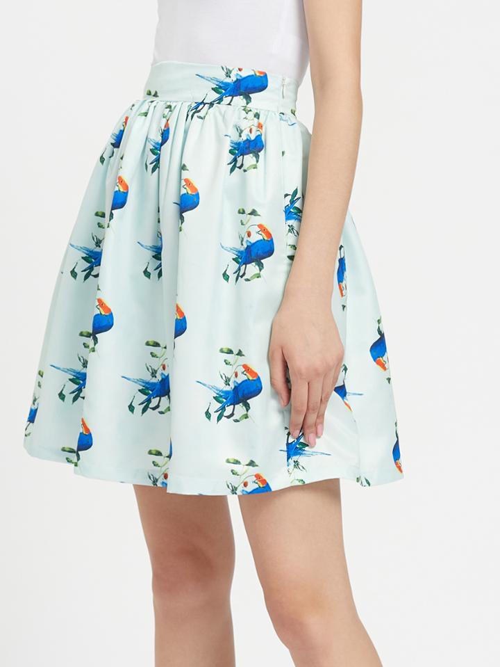 Shein Allover Birds Print Zipper Up Skirt