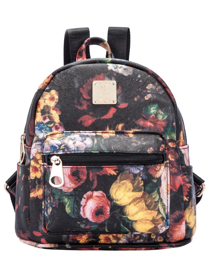 Shein Black Random Floral Zipper Backpack