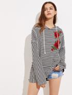 Shein Mixed Stripe Embroidery Applique Hoodie