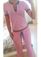 Rosewe Zipper Neck T Shirt And Pink Pants Set