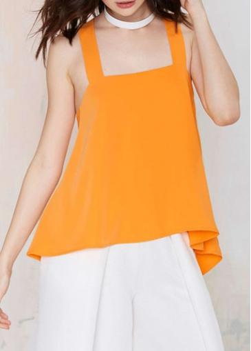 Rosewe Asymmetric Orange Hollow Back Tank Top