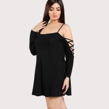 Shein Plus Crisscross Cold Shoulder Flowy Top