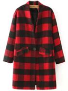 Shein Red Black Stand Collar Plaid Coat