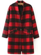 Shein Red Black Stand Collar Plaid Coat