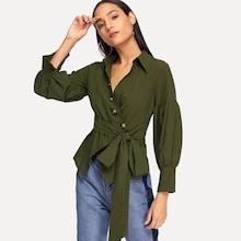 Shein Solid Button Decorated Knot Top
