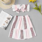 Shein Bow Tie Pleated Back Striped Tube Top With Skirt