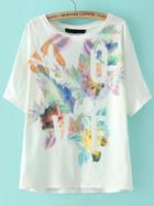 Shein Florals Print White T-shirt