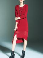 Shein Red Contrast Gauze Sheer Asymmetric Dress