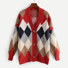 Shein Plus Single Breasted Geo Print Knit Coat