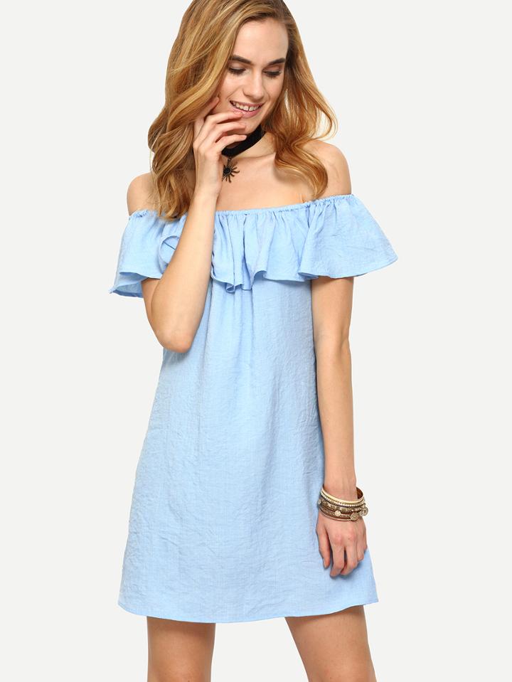 Shein Flounce Off-the-shoulder Dress - Blue