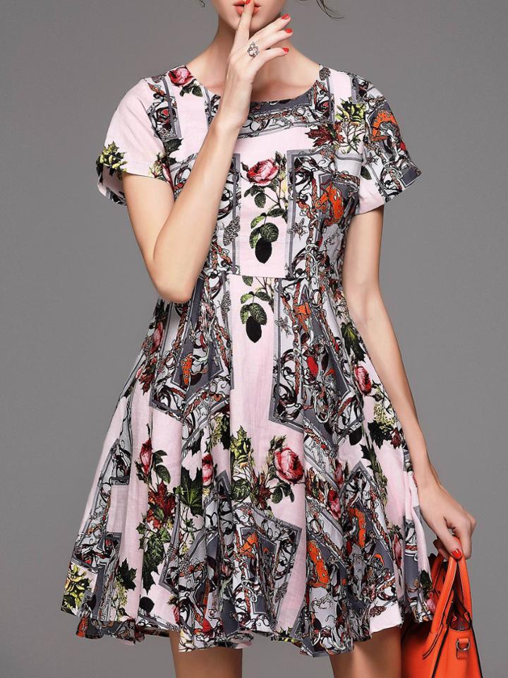 Shein Pink Vintage Print A-line Dress