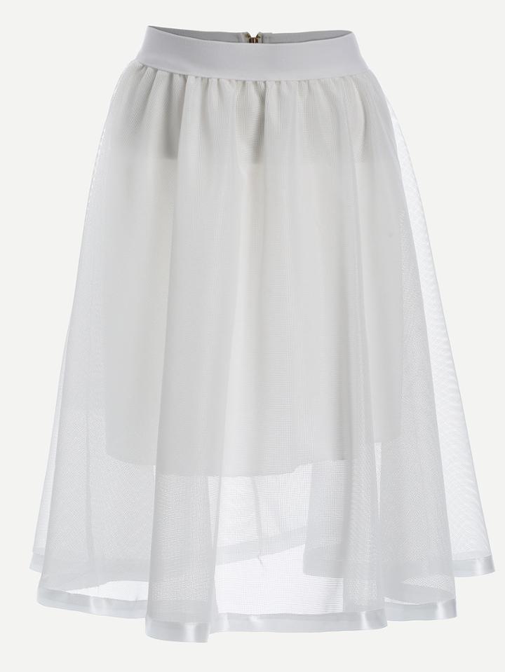 Shein Mesh Overlay Midi Skirt - White