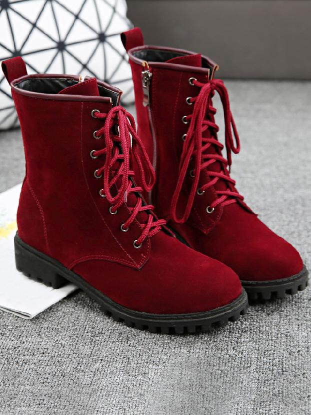 Shein Wine Red Side Zipper Frosted Short Boots
