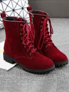 Shein Wine Red Side Zipper Frosted Short Boots