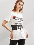Shein Embroidered Rose Applique Corset Belt Graphic Tee