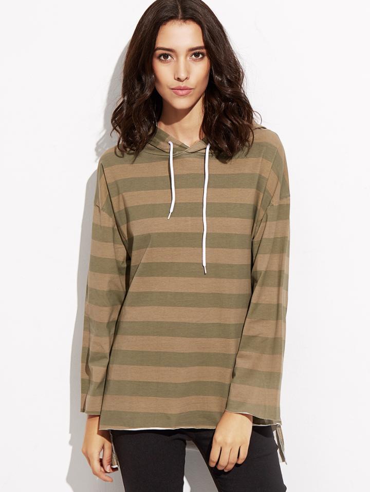 Shein Contrast Striped High Low Hooded Sweatshirt