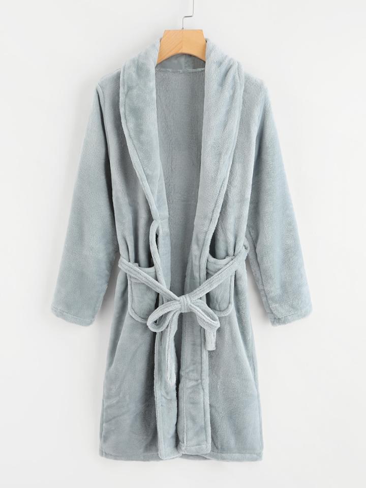 Shein Pocket Front Tie Waist Robe