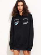 Shein Black Sequin Wink Eye Embellished Oversized Hoodie