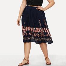Shein Plus Tribal Flower Print Box Pleated Skirt