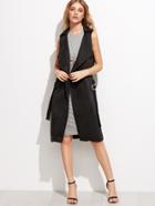 Shein Black Sleeveless Self Tie Long Wrap Vest