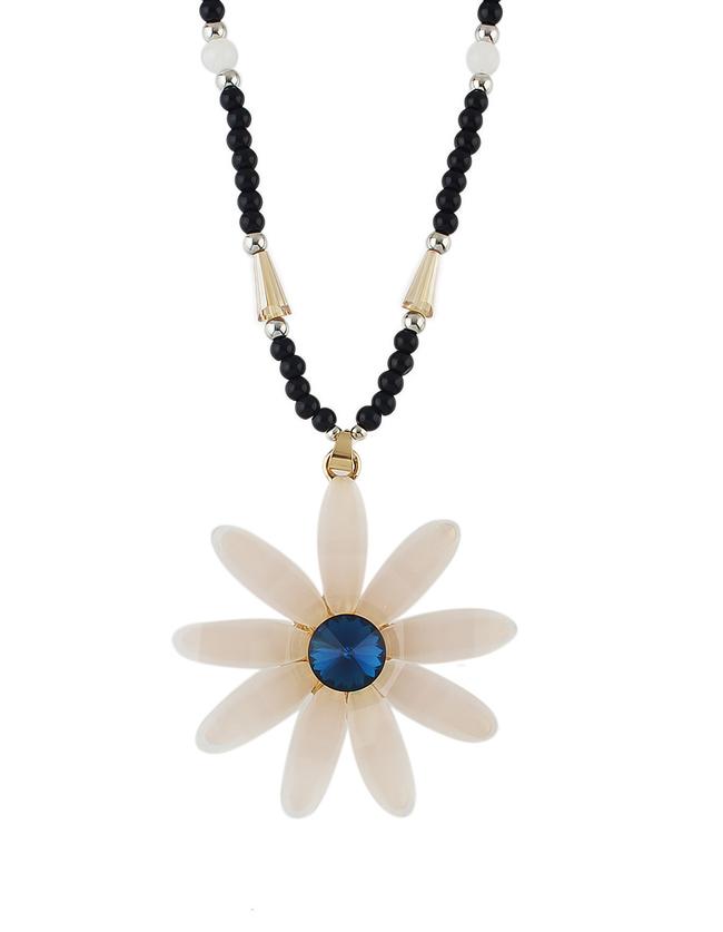 Shein Pink Beads Long Imitation Crystal Flower Pendant Necklace Women