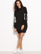 Shein Black Letter Print Sweatshirt Dress With Zip Detail