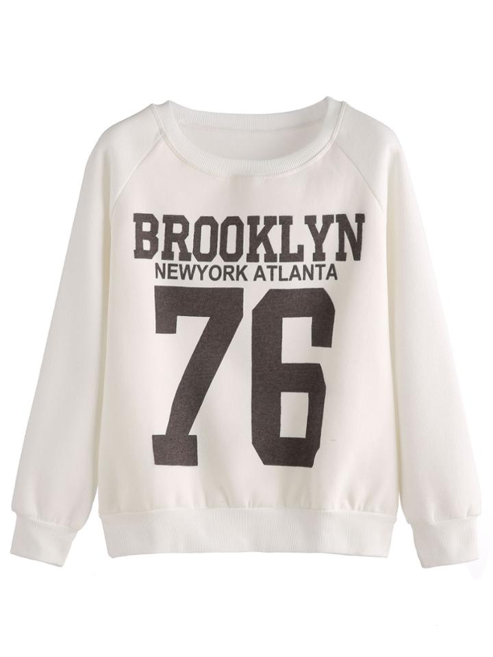 Shein Beige Varsity Print Sweatshirt