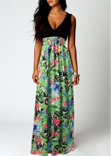 Rosewe Sleeveless Flower Print High Waist Dress