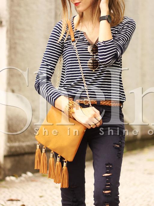 Shein Blue Striped Loose T-shirt