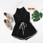 Shein Striped Tape Side Drawstring Waist Halter Romper