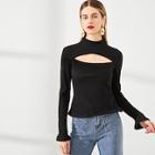 Shein Open Front Mock Neck Solid Tee