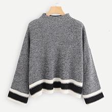 Shein Plus Mock Neck Striped Trim Sweater