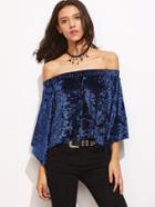 Shein Navy Off The Shoulder Split Back Velvet Top