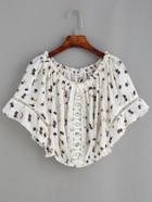 Shein White Boat Neck Florals Contrast Lace Top