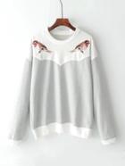 Shein Bird Embroidered Two Tone Sweatshirt