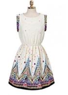 Rosewe Summer Round Neck Printed Skater Dress For Lady