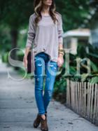 Shein Grey Crew Neck Side Slit T-shirt