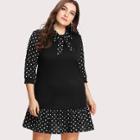 Shein Plus Tie Neck Pep Hem Spot Dress
