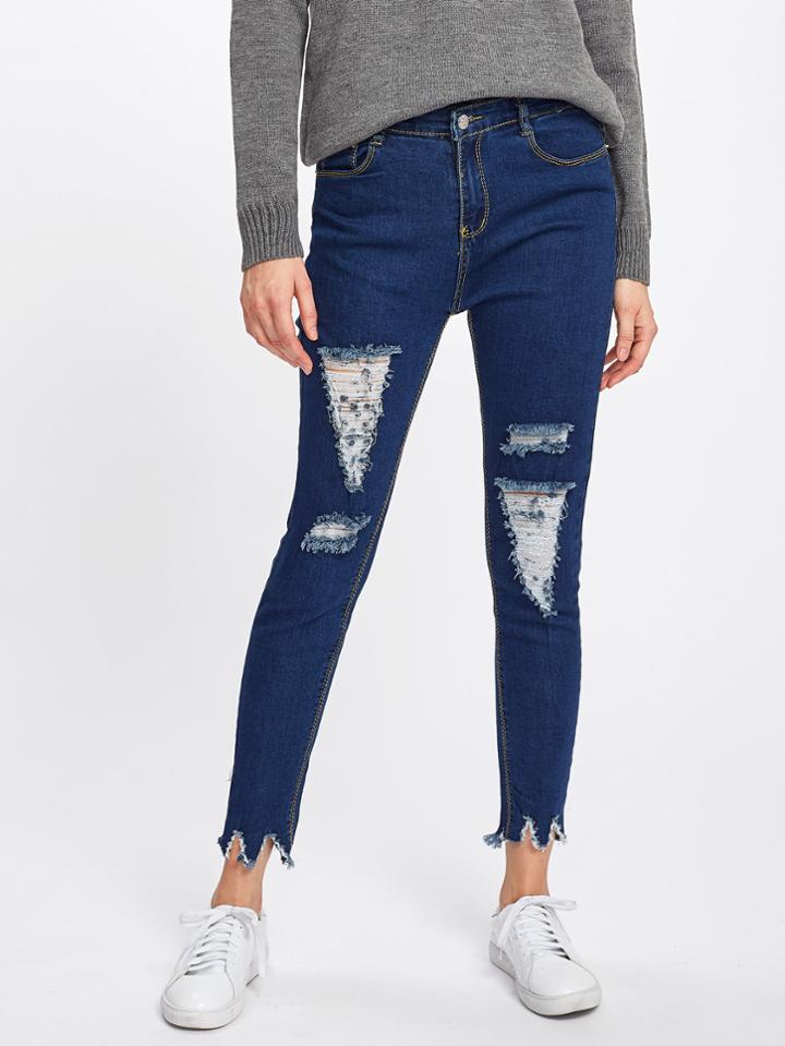 Shein Distressed Raw Hem Denim Jeans