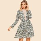 Shein 70s Lace Insert Puff Sleeve Floral Dress