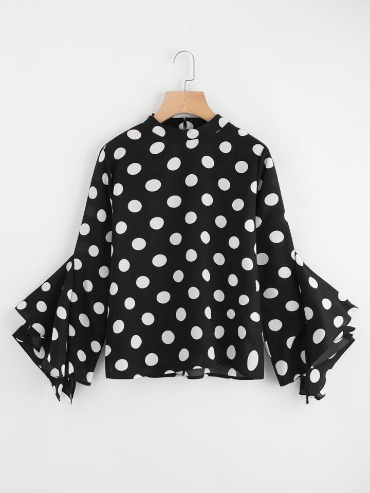 Shein Ruffle Sleeve Polka Dot Top