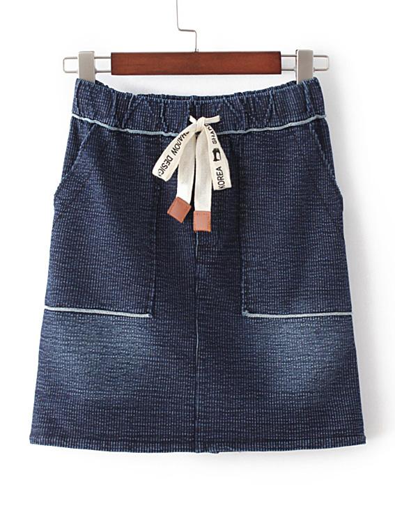 Shein Dark Blue Elastic Waist Pocket Shift Skirt