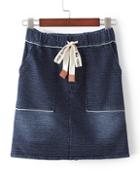 Shein Dark Blue Elastic Waist Pocket Shift Skirt