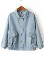 Shein Blue Patch Detail Denim Jacket With Pockets