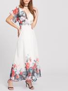 Shein Plunge Flower Print Flutter Sleeve Surplice Dress