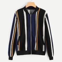 Shein Striped Print Zip Front Jacket
