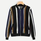 Shein Striped Print Zip Front Jacket